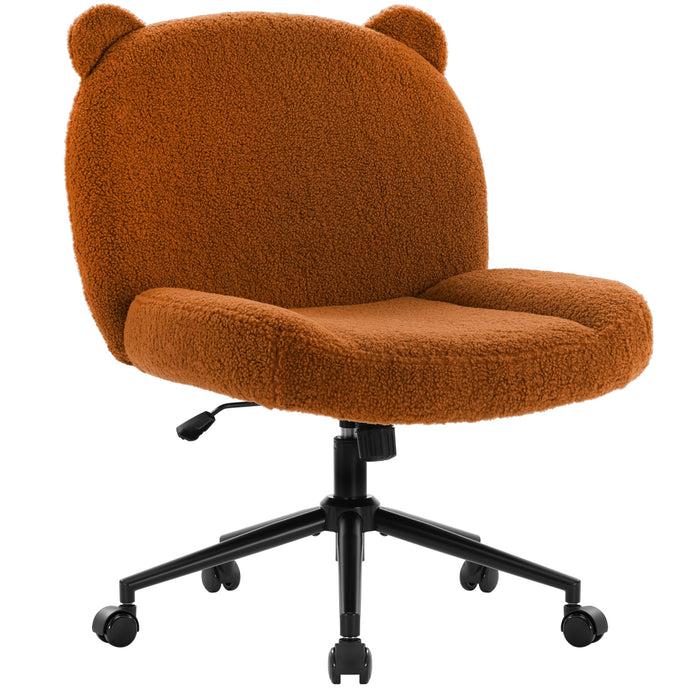 Intimate Wm Heart Armless Office Desk Chair With Wheels Ergonomic Criss Cross Legged Computer Chair With Fabric Padded Height Adjustable Wide Seat Vanity Chair Mid Back Task Chair For Home Bedroom (Brown)