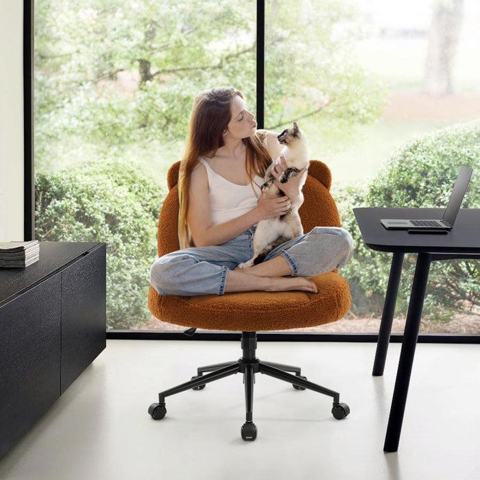 Intimate Wm Heart Armless Office Desk Chair With Wheels Ergonomic Criss Cross Legged Computer Chair With Fabric Padded Height Adjustable Wide Seat Vanity Chair Mid Back Task Chair For Home Bedroom (Brown)