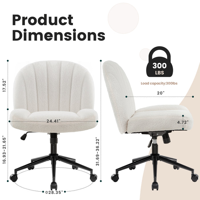 Intimate Wm Heart Armless Office Desk Chair With Wheels Ergonomic Criss Cross Legged Computer Chair With Fabric Padded Height Adjustable Wide Seat Vanity Chair Mid Back Task Chair For Home Bedroom