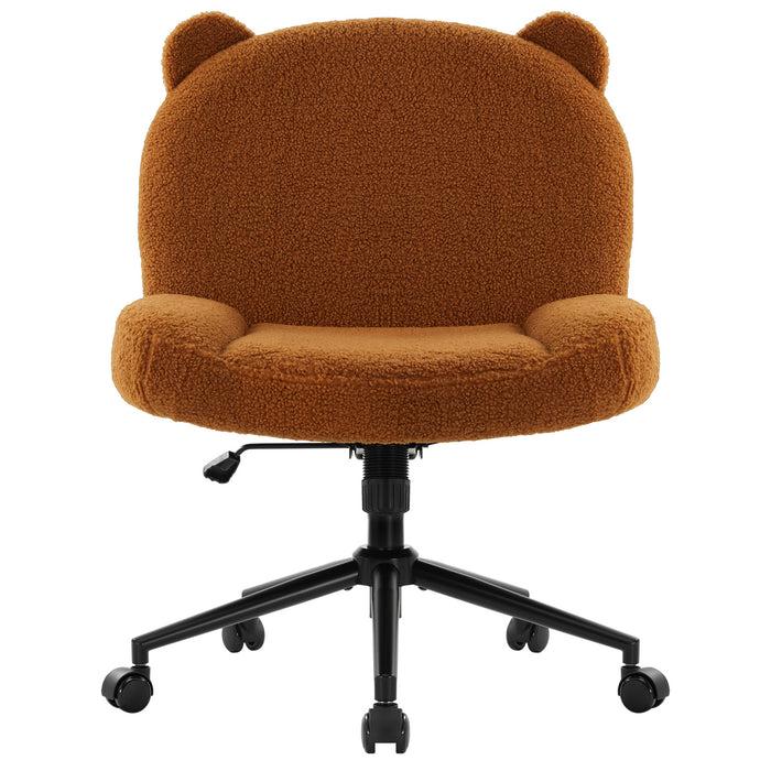 intimate wm heart Armless Office Desk Chair with Wheels Ergonomic Criss Cross Legged Computer Chair with Fabric Padded Height Adjustable Wide Seat Vanity Chair Mid Back Task Chair for Home Bedroom (Brown)