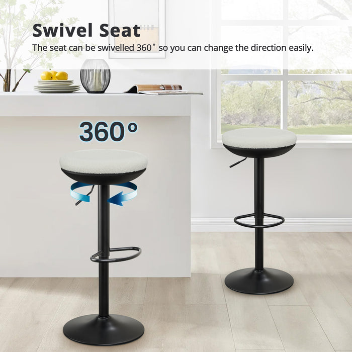 Intimate Wm Heart Bar Stools Set Of 2 360° Swivel Bar Stools Height Adjustable Bar Chairs Backless Round Counter Stools Soft Teddy Fabric Kitchen Stools For Bar Counter Restaurant
