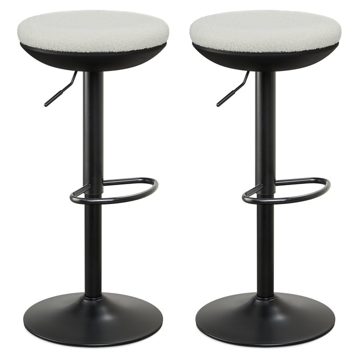intimate wm heart Bar Stools Set of 2 360° Swivel Bar Stools Height Adjustable Bar Chairs Backless Round Counter Stools Soft Teddy Fabric Kitchen Stools for Bar Counter Restaurant