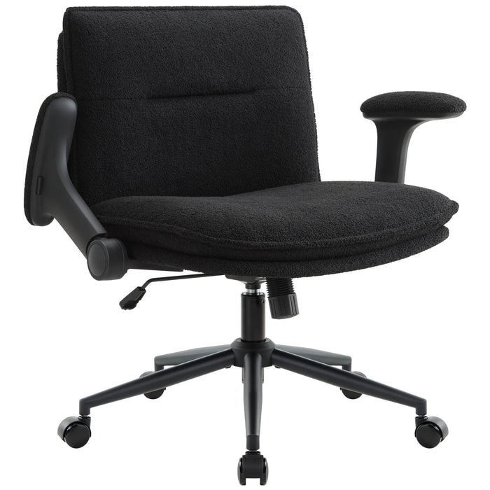 Intimate Wm Heart Black Cross Legged Office Chair With Wheels And Flip-Up Arms Ergonomic Criss Cross Desk Chairs With Fabric Padded Height Adjustable Wide Seat Swivel Chair For Home Office Bedroom Vanity