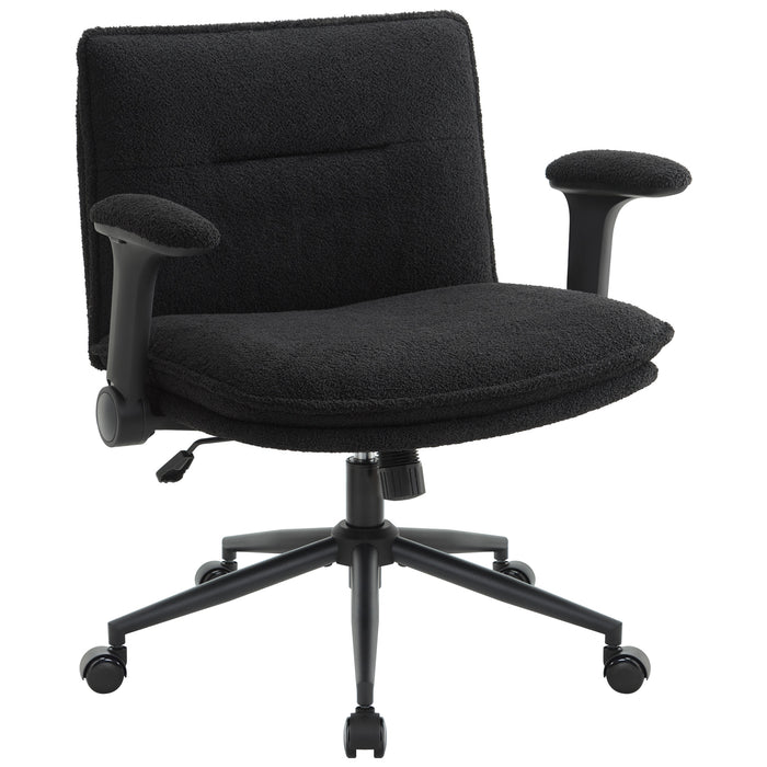 Intimate Wm Heart Black Cross Legged Office Chair With Wheels And Flip-Up Arms Ergonomic Criss Cross Desk Chairs With Fabric Padded Height Adjustable Wide Seat Swivel Chair For Home Office Bedroom Vanity