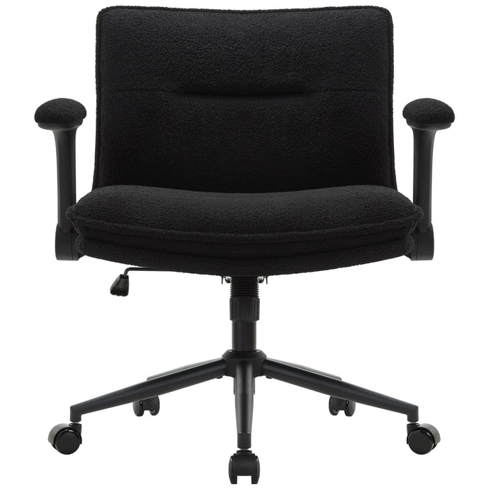 Intimate Wm Heart Black Cross Legged Office Chair With Wheels And Flip-Up Arms Ergonomic Criss Cross Desk Chairs With Fabric Padded Height Adjustable Wide Seat Swivel Chair For Home Office Bedroom Vanity