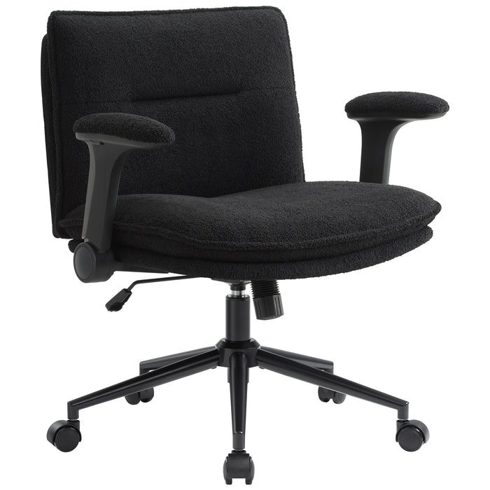 intimate wm heart Black Cross Legged Office Chair with Wheels and Flip-Up Arms Ergonomic Criss Cross Desk Chairs with Fabric Padded Height Adjustable Wide Seat Swivel Chair for Home Office Bedroom Vanity