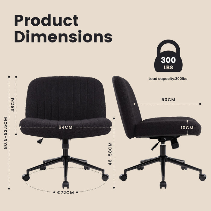Intimate Wm Heart Criss Cross Chair With Wheels Armless Wide Seat Office Chair Teddy Fabric Cross Legged Desk Chair Height Adjustable Computer Task Chair Swivel Vanity Chair For Bedroom Make Up Small Space