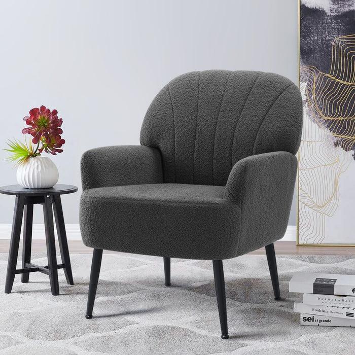 Intimate Wm Heart Dark Grey Accent Chair For Living Room Teddy Fabric Armchair Single Sofa Chair With Arms Metal Legs Side Corner Chair For Bedroom Reading