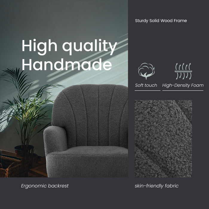 Intimate Wm Heart Dark Grey Accent Chair For Living Room Teddy Fabric Armchair Single Sofa Chair With Arms Metal Legs Side Corner Chair For Bedroom Reading