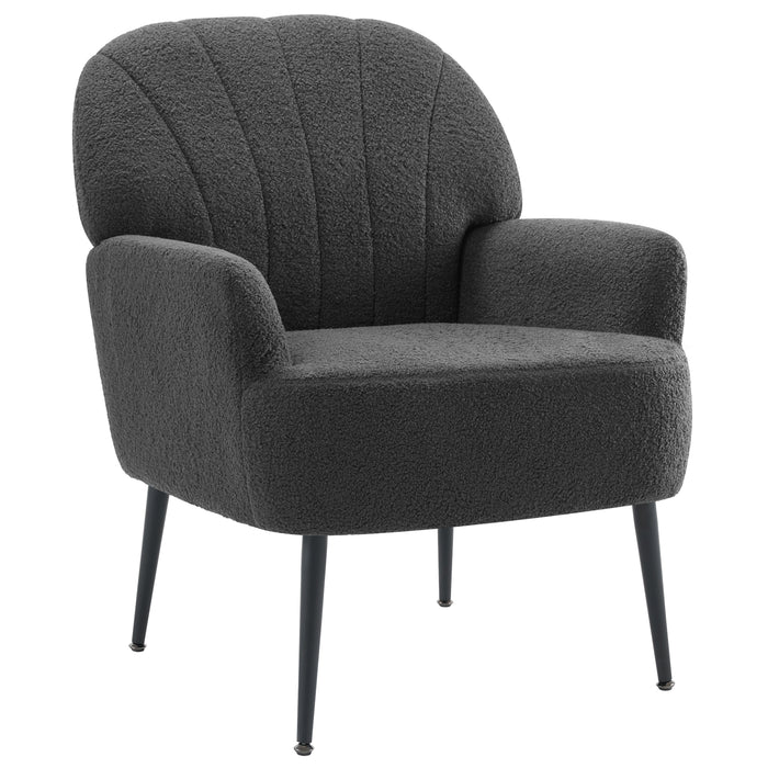 intimate wm heart Dark Grey Accent Chair for Living Room Teddy Fabric Armchair Single Sofa Chair with Arms Metal Legs Side Corner Chair for Bedroom Reading