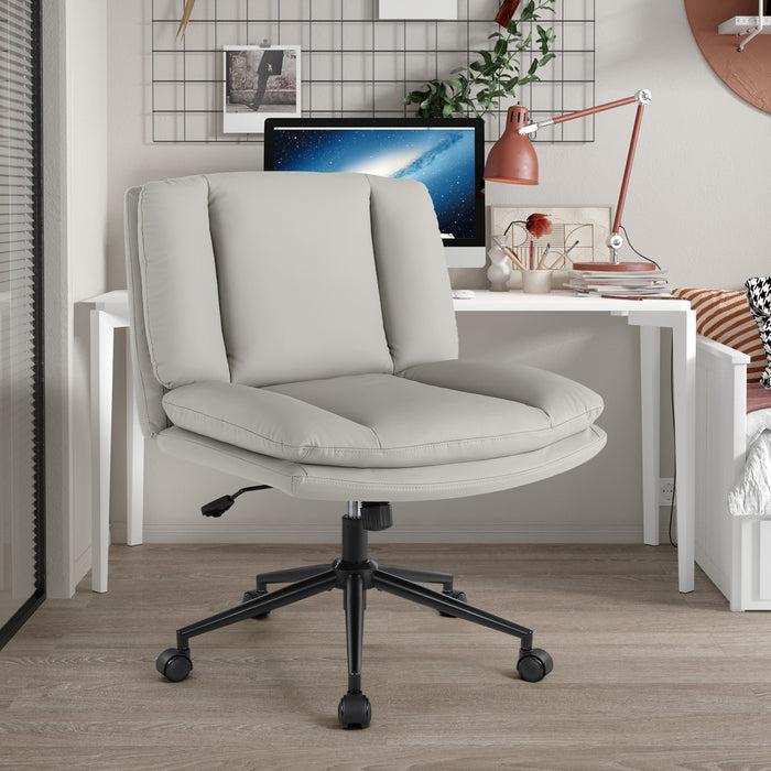 Intimate Wm Heart Gray Armless Office Desk Chair With Wheels Faux Leather Cross Legged Wide Seat Office Chair With Double Thickened Padding Height Adjustable Ergonomic Swivel Vanity Chairs
