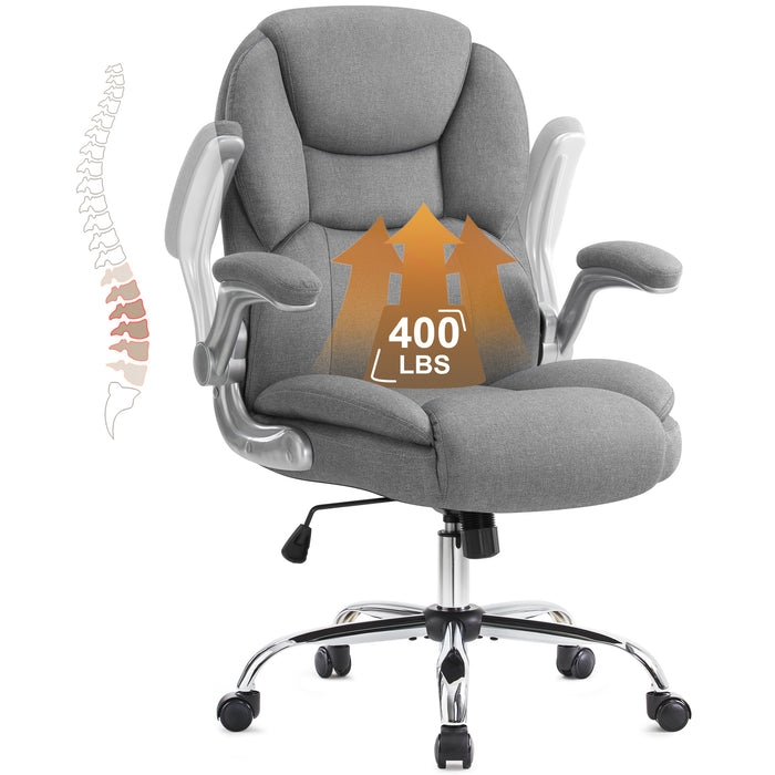 Intimate Wm Heart Gray Executive Office Chair Big And Tall Computer Desk Chair With Adjustable Flip-up Armrests High Back Leather Chair With Lumbar Support Swivel Rolling Chair For Adults Working Study