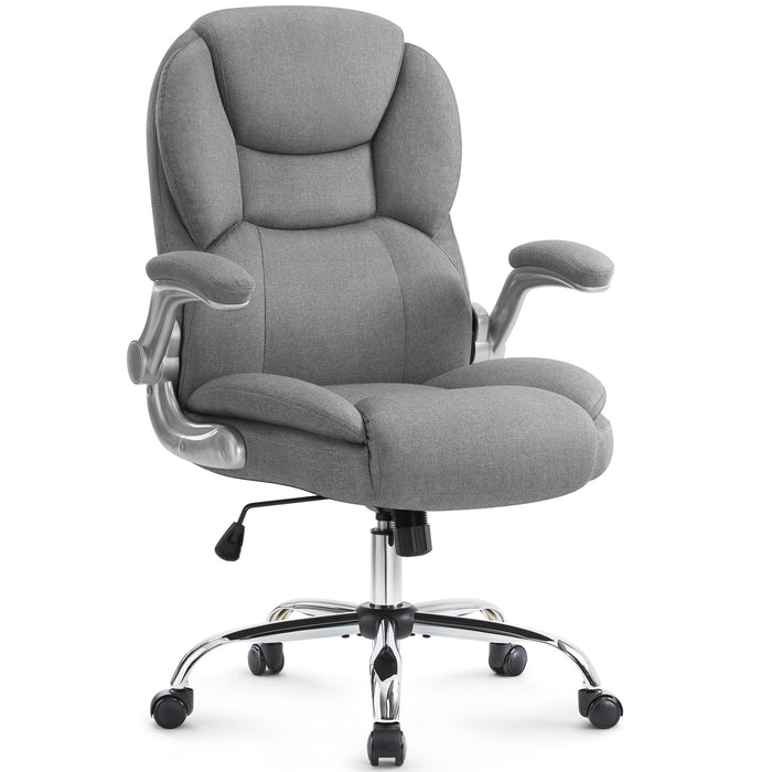Intimate Wm Heart Gray Executive Office Chair Big And Tall Computer Desk Chair With Adjustable Flip-up Armrests High Back Leather Chair With Lumbar Support Swivel Rolling Chair For Adults Working Study