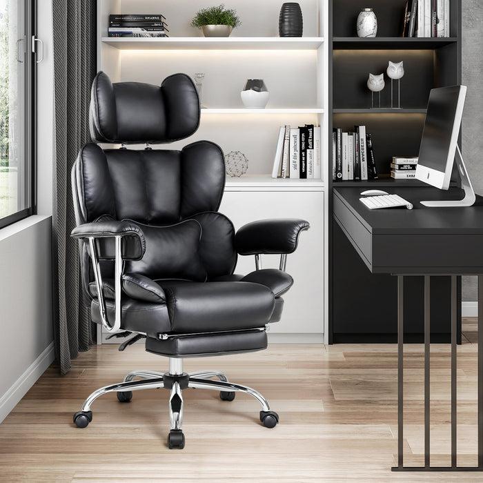 Intimate Wm Heart High Back PU Leather Office Chair Big And Tall Executive Desk Chair With Footrest & Lumbar Cushion Lifting Headrest Ergonomic Computer Chair Managerial Chair With Wide Seat & Armrests