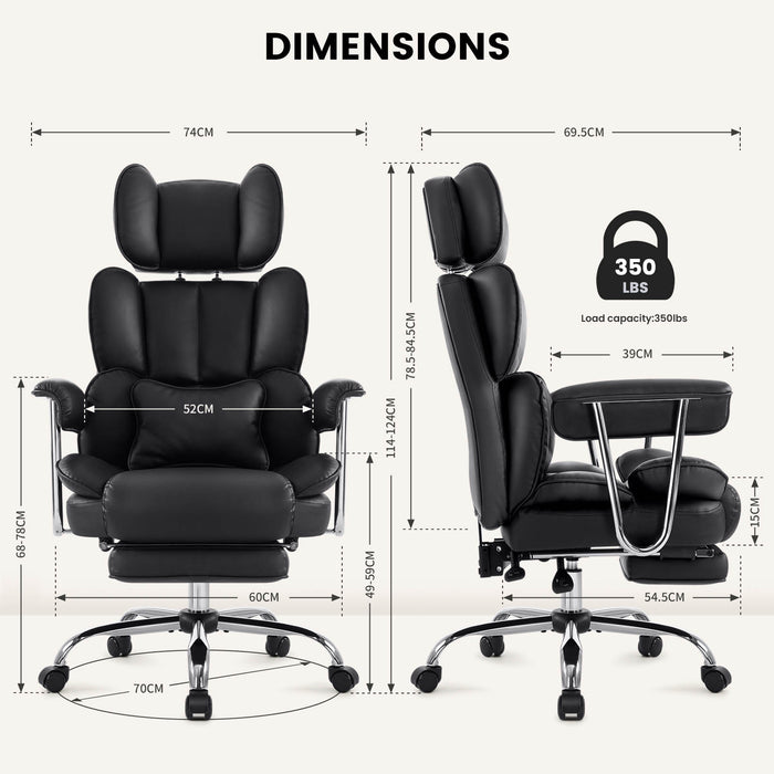 Intimate Wm Heart High Back PU Leather Office Chair Big And Tall Executive Desk Chair With Footrest & Lumbar Cushion Lifting Headrest Ergonomic Computer Chair Managerial Chair With Wide Seat & Armrests