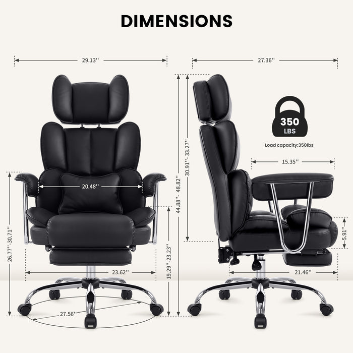 Intimate Wm Heart High Back PU Leather Office Chair Big And Tall Executive Desk Chair With Footrest & Lumbar Cushion Lifting Headrest Ergonomic Computer Chair Managerial Chair With Wide Seat & Armrests