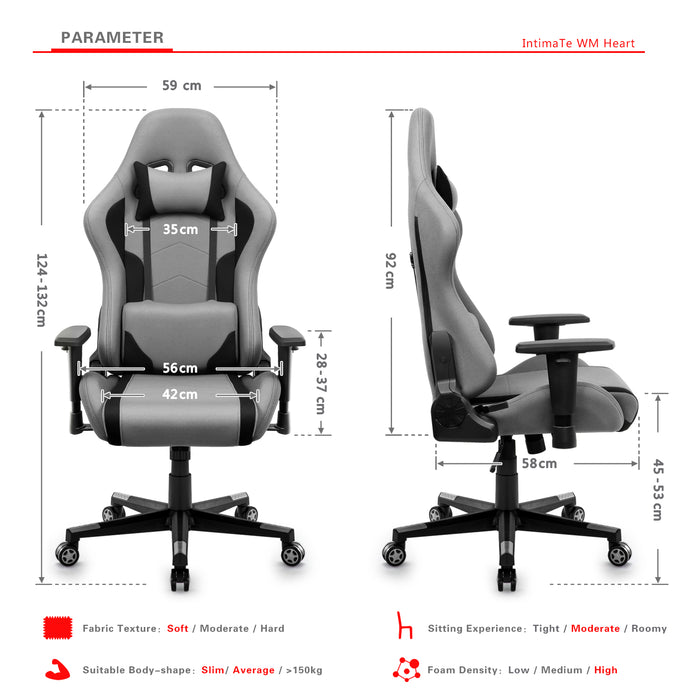 Intimate Wm Heart Indy Gaming Racing Chair Fabric With Adjustable Armrest And High Back