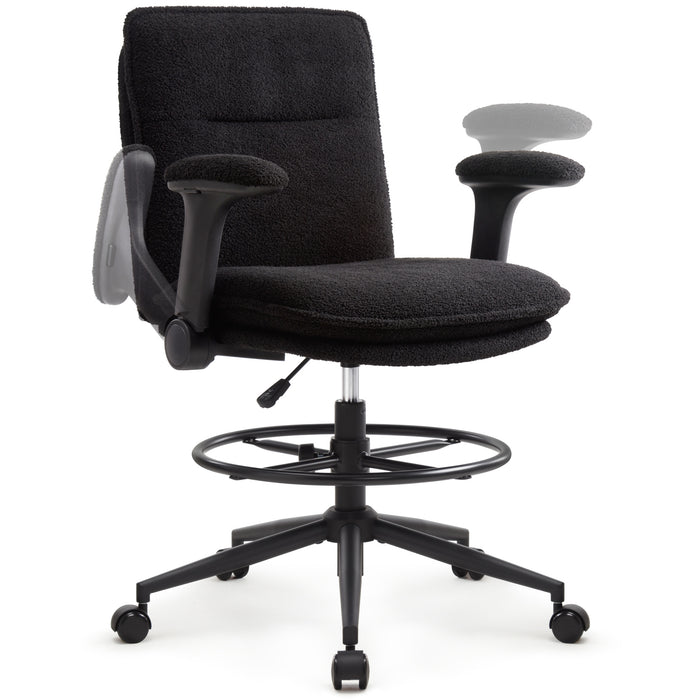 Intimate Wm Heart IWMH Black Drafting Chair Tall Office Chair With Adjustable Height And Padded Armrests Ergonomic Computer Standing Desk Stool With Adjustable Footrest Ring High Office Chair For Counter Height Desk