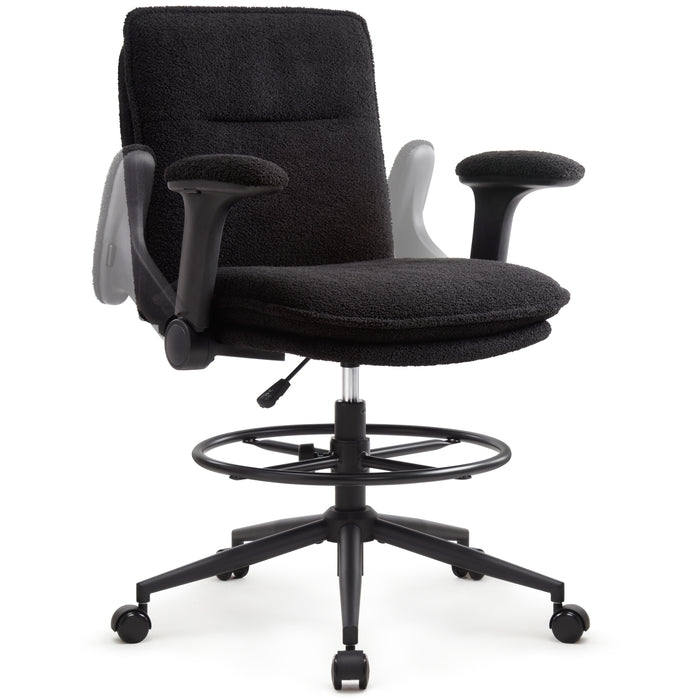 Intimate Wm Heart IWMH Black Drafting Chair Tall Office Chair With Adjustable Height And Padded Armrests Ergonomic Computer Standing Desk Stool With Adjustable Footrest Ring High Office Chair For Counter Height Desk