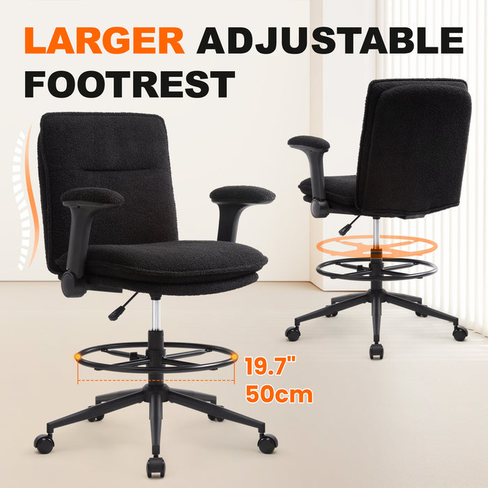 Intimate Wm Heart IWMH Black Drafting Chair Tall Office Chair With Adjustable Height And Padded Armrests Ergonomic Computer Standing Desk Stool With Adjustable Footrest Ring High Office Chair For Counter Height Desk
