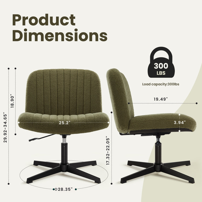 Intimate Wm Heart IWMH Green Armless Office Chair Desk Chair No Wheels Ergonomic Cross Legged Office Chair With Fabric Padded Height Adjustable Wide Seat Computer Chair Mid-Back Swivel Vanity Chair For Home Office