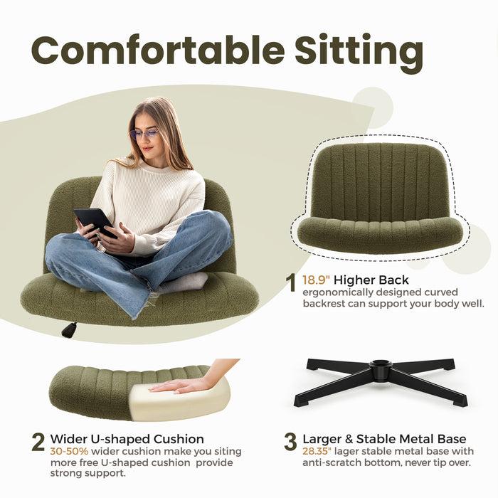 Intimate Wm Heart IWMH Green Armless Office Chair Desk Chair No Wheels Ergonomic Cross Legged Office Chair With Fabric Padded Height Adjustable Wide Seat Computer Chair Mid-Back Swivel Vanity Chair For Home Office