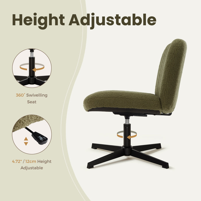 Intimate Wm Heart IWMH Green Armless Office Chair Desk Chair No Wheels Ergonomic Cross Legged Office Chair With Fabric Padded Height Adjustable Wide Seat Computer Chair Mid-Back Swivel Vanity Chair For Home Office
