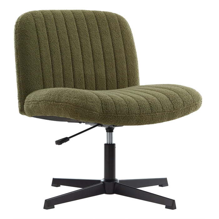 intimate wm heart IWMH Green Armless Office Chair Desk Chair No Wheels Ergonomic Cross Legged Office Chair with Fabric Padded Height Adjustable Wide Seat Computer Chair Mid-Back Swivel Vanity chair for Home Office