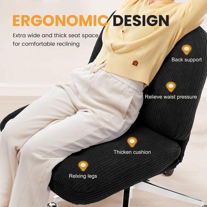 Intimate Wm Heart IWMH Office Chair Without Armrests Wide And Thick Swivel Chair With Wheels Height Adjustable Desk Chair With Corduroy Ergonomic Chair Reading Chair For Sitting In Crossed Seat