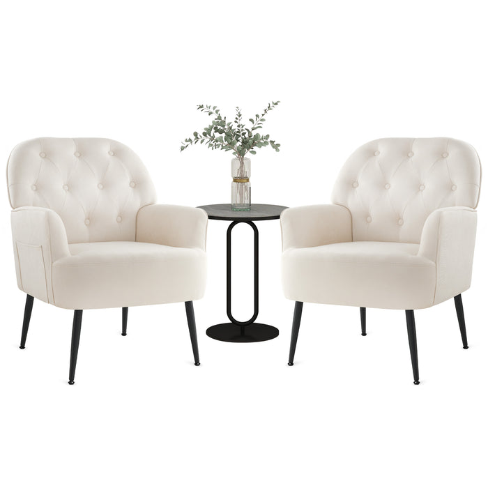 Intimate Wm Heart Set Of 2 Accent Chair For Living Room Button Linen Fabric Armchair Single Sofa Chair With Arms Metal Legs Side Corner Chair For Bedroom Reading