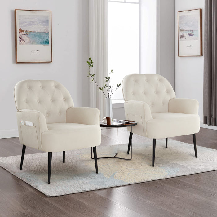 Intimate Wm Heart Set Of 2 Accent Chair For Living Room Button Linen Fabric Armchair Single Sofa Chair With Arms Metal Legs Side Corner Chair For Bedroom Reading