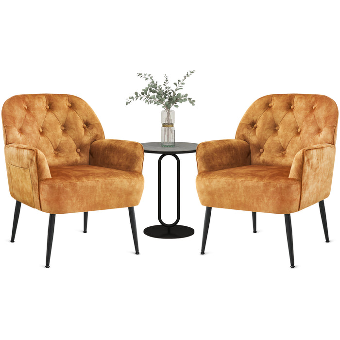 intimate wm heart Set of 2 Accent Chair for Living Room Button Linen Fabric Armchair Single Sofa Chair with Arms Metal Legs Side Corner Chair for Bedroom Reading