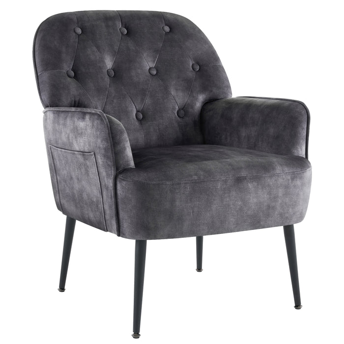 Intimate Wm Heart Velvet Armchair With Storage Upholstered Accent Chair With Armrests Button Tufted Backrest Arm Chair Metal Legs Single Sofa Chair Lounge Chair For Living Room Balcony Reception Room