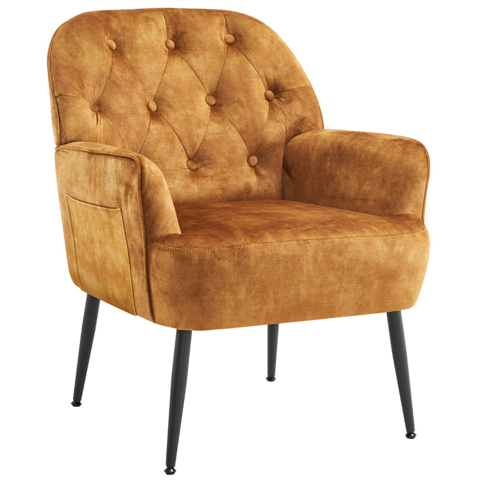 intimate wm heart Velvet Armchair with Storage Upholstered Accent Chair with Armrests Button Tufted Backrest Arm Chair Metal Legs Single Sofa Chair Lounge Chair for Living Room Balcony Reception Room