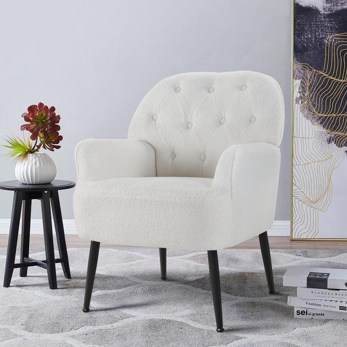 Intimate Wm Heart White Accent Chair For Living Room Button Teddy Fabric Armchair Single Sofa Chair With Arms Metal Legs Side Corner Chair For Bedroom Reading