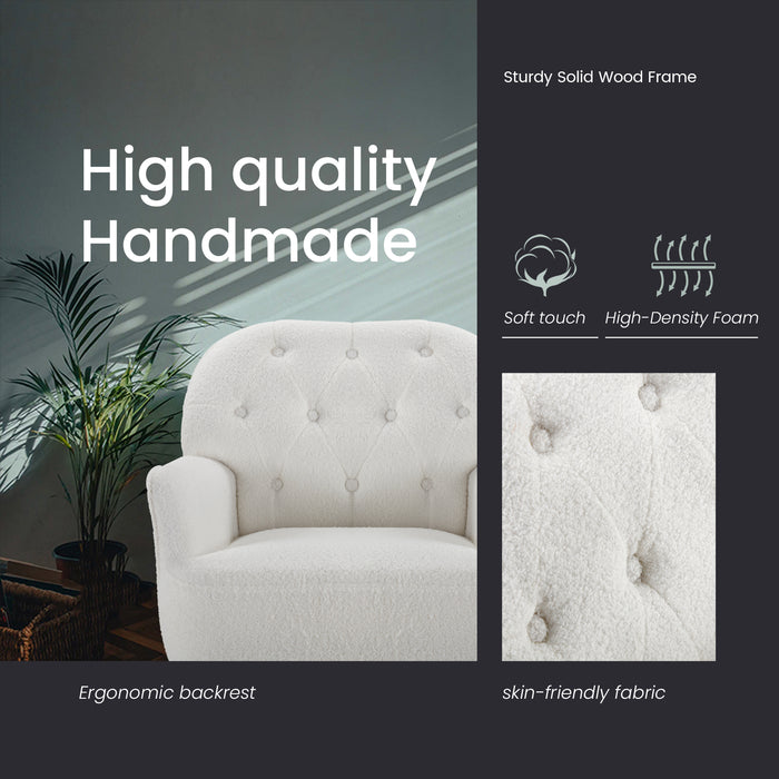 Intimate Wm Heart White Accent Chair For Living Room Button Teddy Fabric Armchair Single Sofa Chair With Arms Metal Legs Side Corner Chair For Bedroom Reading