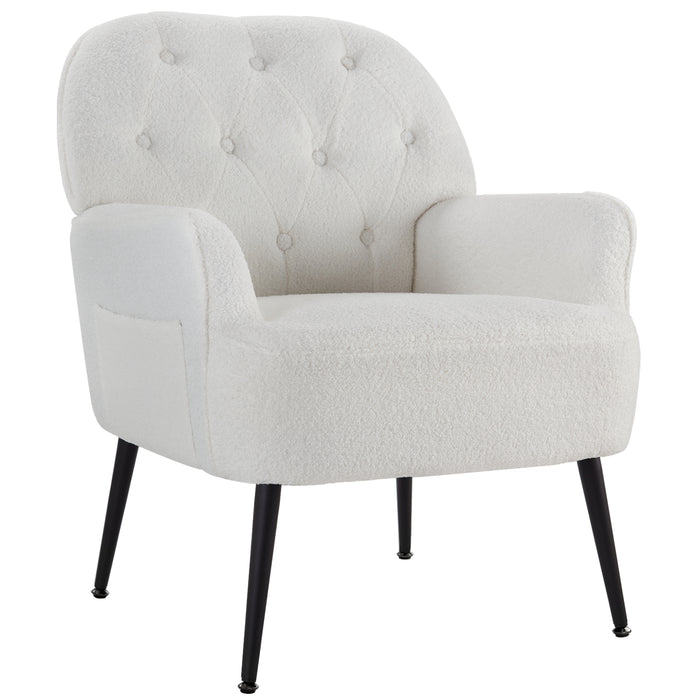 intimate wm heart White Accent Chair for Living Room Button Teddy Fabric Armchair Single Sofa Chair with Arms Metal Legs Side Corner Chair for Bedroom Reading