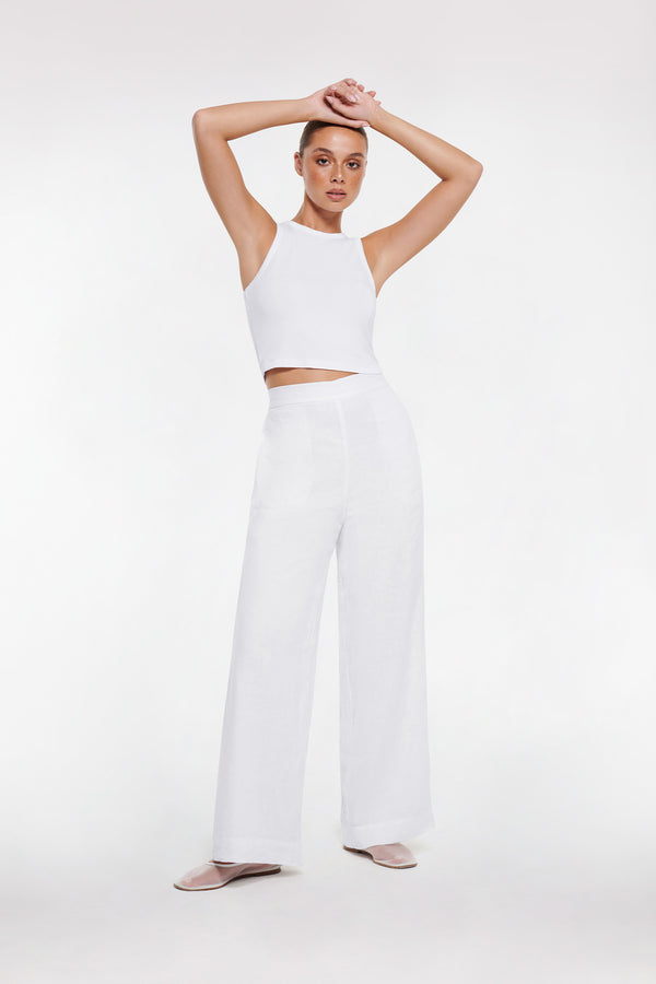 intimo LINEN STRAIGHT LEG PANT White