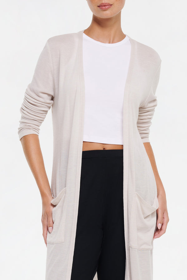Intimo MERINO WOOL LONG CARDIGAN Stone