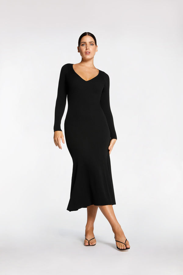 intimo RIB LONG SLEEVE DRESS Black