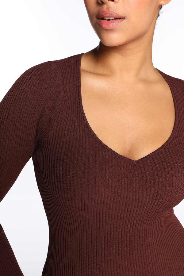 Intimo RIB LONG SLEEVE DRESS Chocolate