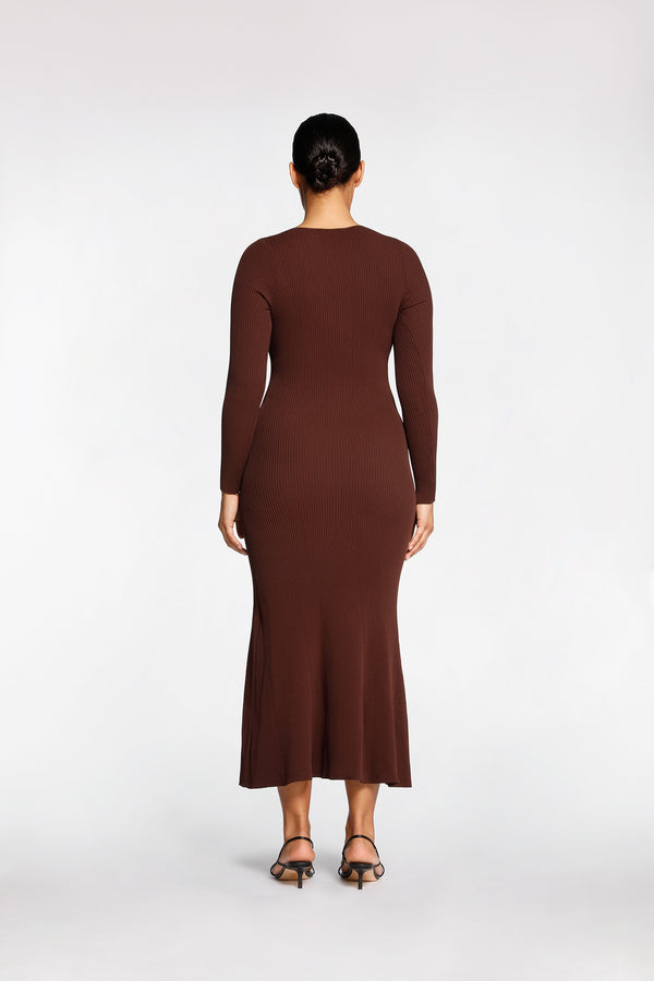 Intimo RIB LONG SLEEVE DRESS Chocolate