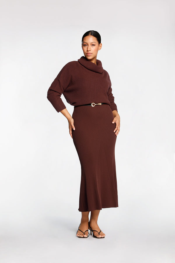 Intimo RIB LONG SLEEVE DRESS Chocolate