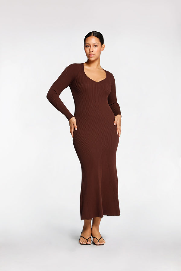 intimo RIB LONG SLEEVE DRESS Chocolate