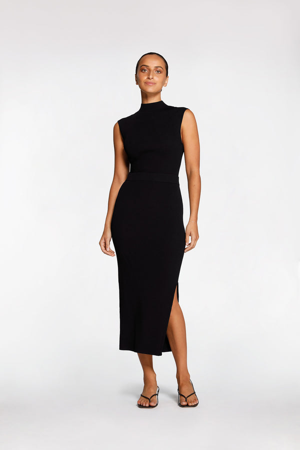 intimo RIB SIDE SPLIT SKIRT Black