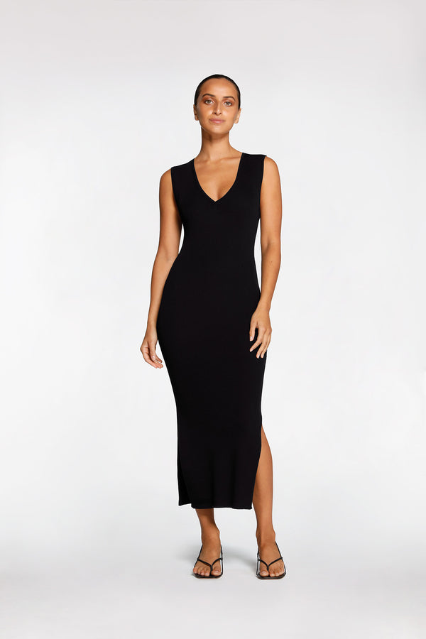 intimo RIB V NECK DRESS Black