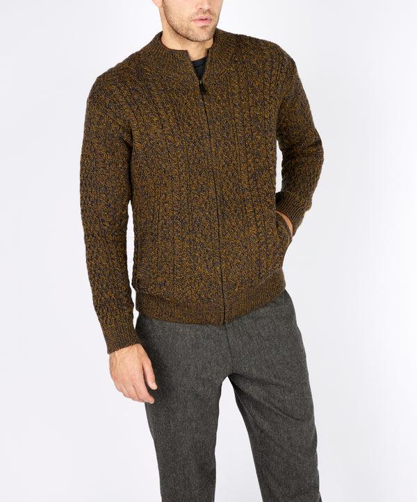 Irelands Eye Aran Textured Zipped Cardigan Desert Marl