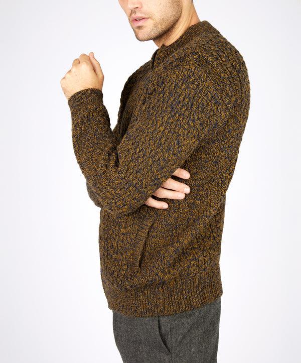 Irelands Eye Aran Textured Zipped Cardigan Desert Marl