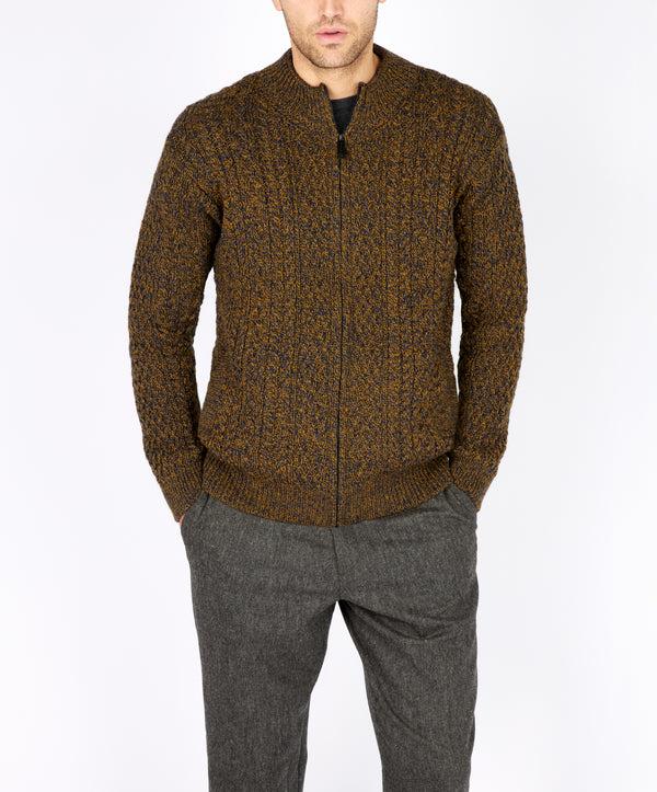 irelands eye Aran Textured Zipped Cardigan Desert Marl