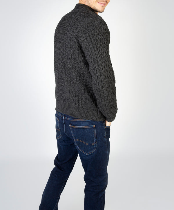 Irelands Eye Aran Textured Zipped Cardigan Graphite